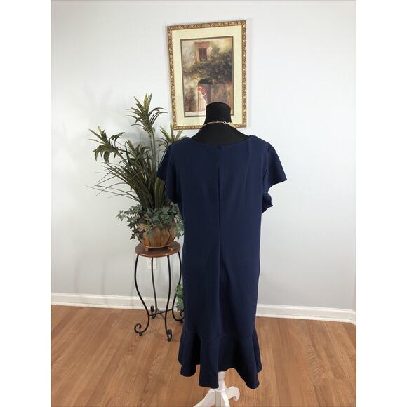 Olivia Matthews Dress Plus 3X Navy Blue Cap Sleeve Fairy Core Feminine Preppy - Picture 4 of 8